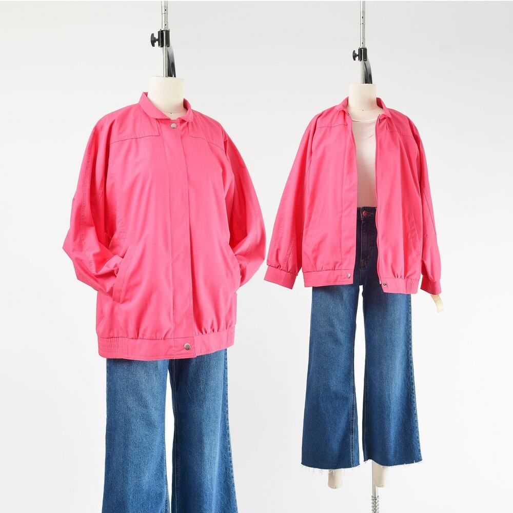 Vintage 80s Pink Bomber Jacket Cotton Blend Lightweight Windbreaker Jacket M
